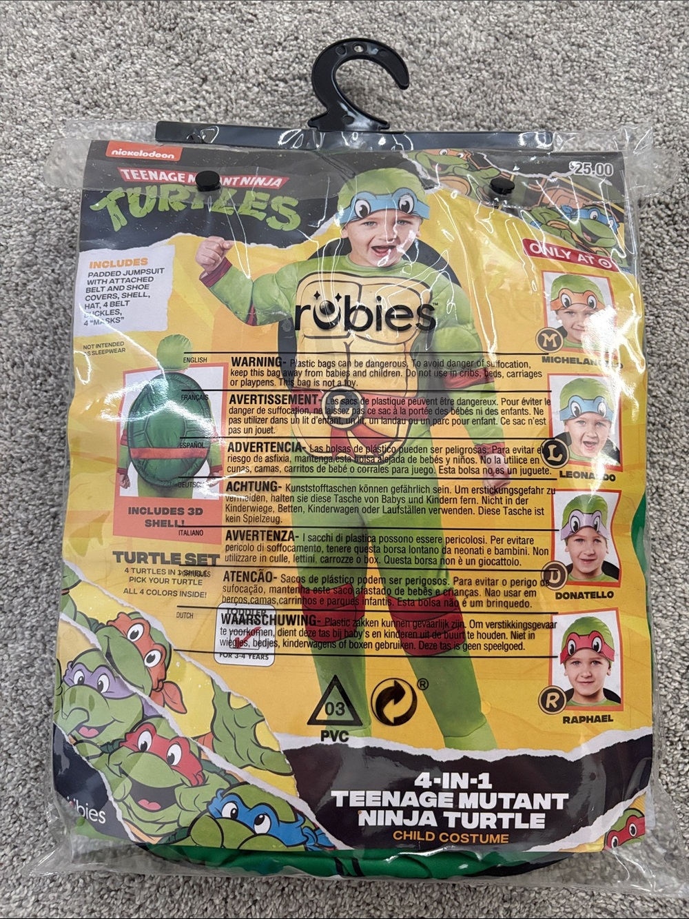 Rubie's toddler Teenage Mutant Ninja Turtles Costume 3T new